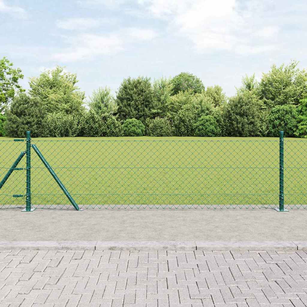 Kettengliedzaun mit Pfosten Grün 0,4 x 25 m Stahl